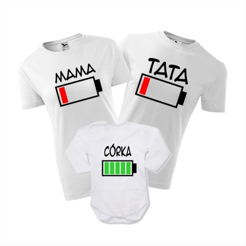 ZESTAW KOSZULEK DLA RODZICÓW I BODY DLA DZIEWCZYNKI MAMA TATA CÓRKA