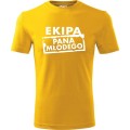 Żółta męska koszulka - ekipa pana młodego - t-shirt wieczór kawalerski. Dostępne wszystkie rozmiary S, M, L, XL, XXL, XXXL, XXXXL. Zapraszamy do zakupu.