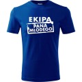 Niebieska męska koszulka - ekipa pana młodego - t-shirt wieczór kawalerski. Dostępne wszystkie rozmiary S, M, L, XL, XXL, XXXL, XXXXL. Zapraszamy do zakupu.
