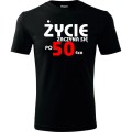 czarna Męska koszulka - życie zaczyna się po 50, t-shirt na prezent.