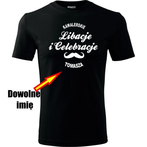 Męska koszulka - Libacje celebracje + dowolne imię, wieczór kawalerski prezent