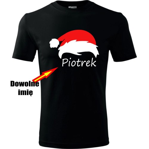 męska koszulka - czapka mikołaja + twoje imię, prezent na świeta
