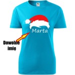 damska koszulka taliowana - czapka mikołaja + twoje imię, prezent na świeta