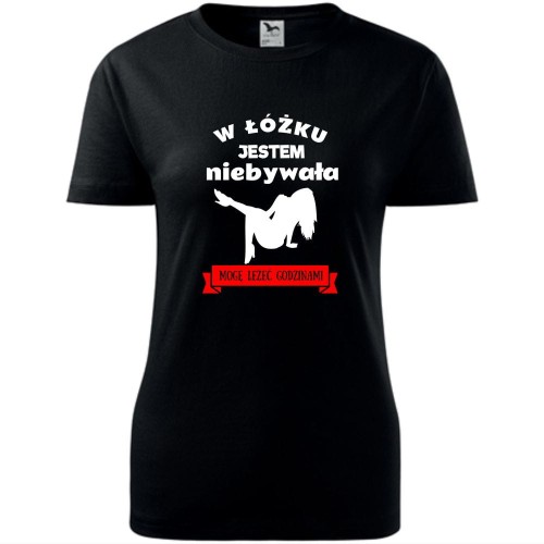 damska koszulka taliowana - w łóżku jestem niebywała - mogę leżeć godzinami