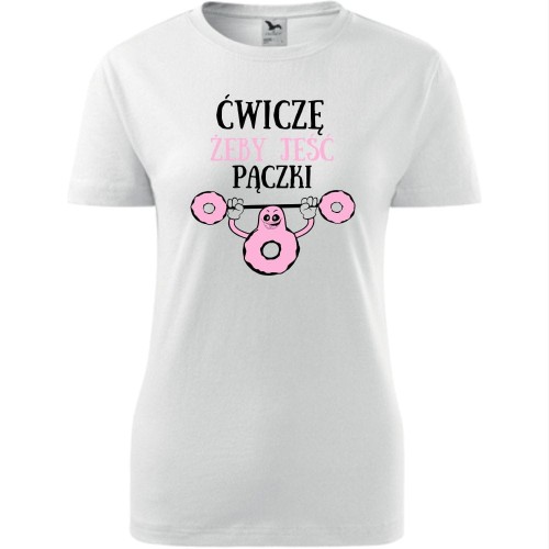 damska koszulka taliowana - ćwiczę żeby jeść pączki