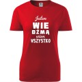 czerwona damska koszulka taliowana - jestem wiedźmą - wiem wszystko.