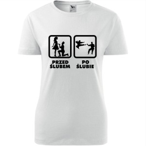 damska koszulka taliowana - przed ślubem- po ślubie