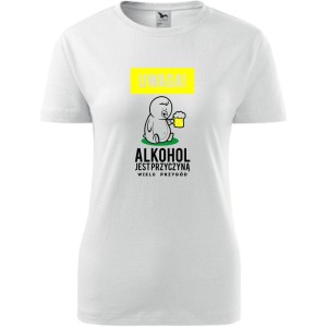 damska koszulka taliowana - uwaga! alkohol jest przyczyną wielu przygód