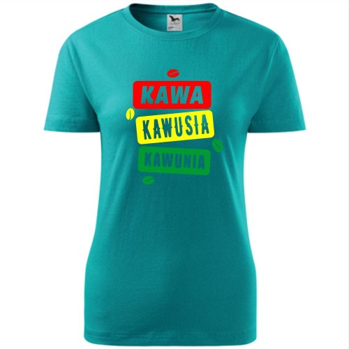 damska koszulka taliowana - kawa, kawusia, kawunia