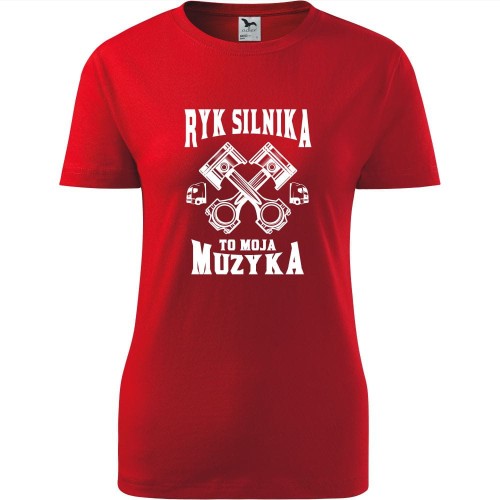 damska koszulka taliowana - ryk silnika to moja muzyka