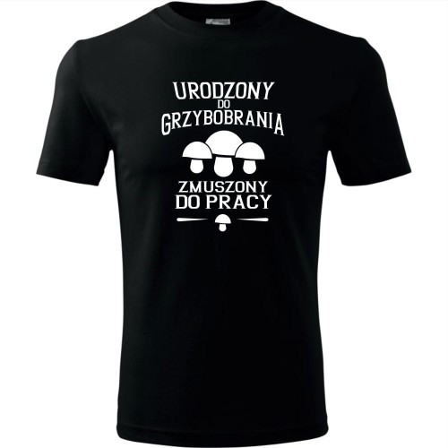 męska koszulka - urodzony do grzybobrania, zmuszony do pracy