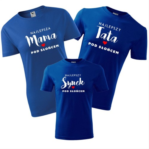 zestaw koszulek dziecięca, damska i męska - najlepsza mama pod słońcem, najlepszy tata pod słońcem, najlepsza synek pod słońcem