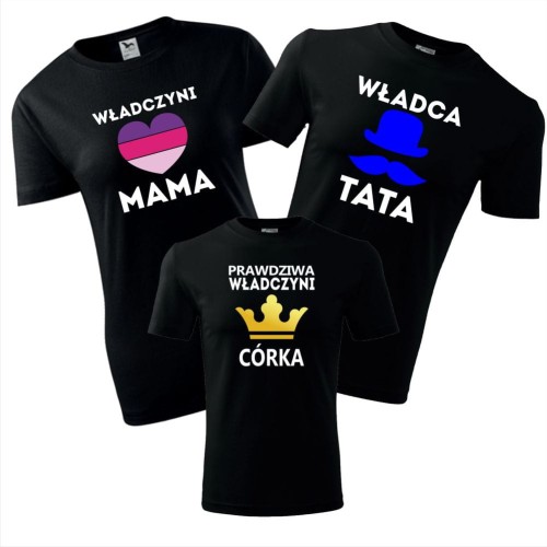 zestaw koszulek dziecięca, damska i męska - władczyni mama, władca tata, prawdziwa władczyni córka