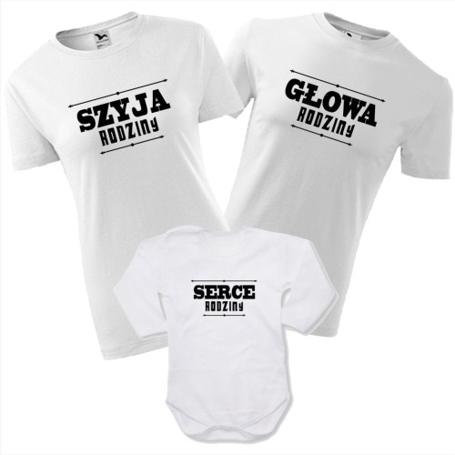 zestaw body niemowlęce, koszulka damska i męska - głowa rodziny, szyja rodziny, serce rodziny