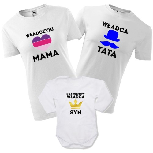 zestaw body niemowlęce, koszulka damska i męska - władczyni mama, władca tata, prawdziwy władca syn