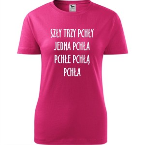 damska koszulka taliowana - szły trzy pchły jedna pchła pchłe pchłą pchła