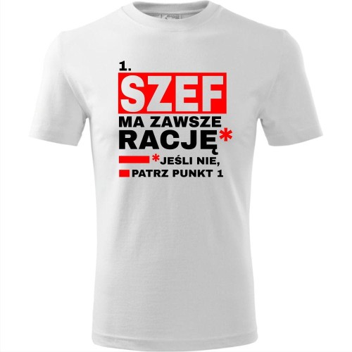 męska koszulka - 1. szef ma zawsze rację*    *jeśli nie, patrz punkt 1