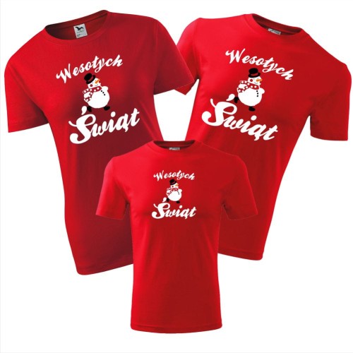 zestaw koszulek dziecięca, damska i męska - bałwanek 01 mama tata dziecko prezent na święta boże narodzenie mikołaj dla rodziny