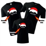 zestaw koszulek dziecięca, damska i męska - czapka mikołaja z imieniem mamy taty dziecka prezent na święta, gwiazdora od aniołka t-shirt