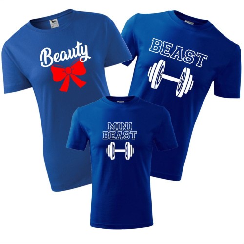 zestaw koszulek dziecięca, damska i męska - beauty, beast, mini beast