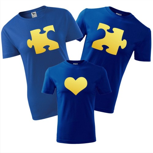 zestaw koszulek dziecięca, damska i męska - złote puzzle + serce