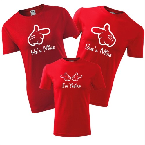 zestaw koszulek dziecięca, damska i męska - he's mine, she's mine, i'm theirs
