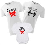 zestaw body niemowlęce, koszulka damska i męska - beauty, beast, mini beauty