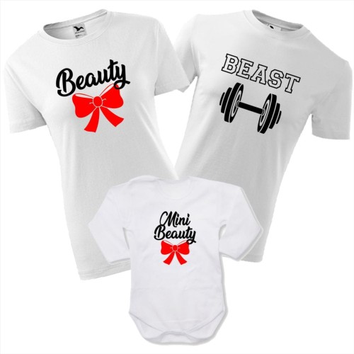 zestaw body niemowlęce, koszulka damska i męska - beauty, beast, mini beauty