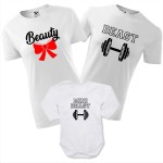 zestaw body niemowlęce, koszulka damska i męska - beauty, beast, mini beast