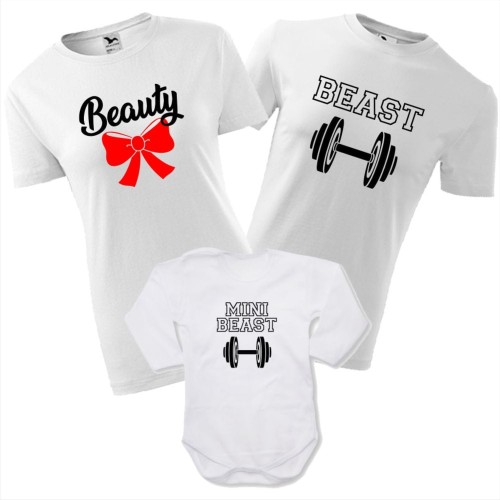 zestaw body niemowlęce, koszulka damska i męska - beauty, beast, mini beast
