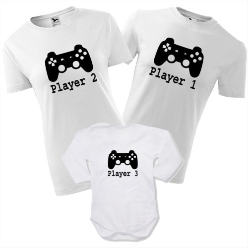 zestaw body niemowlęce, koszulka damska i męska - player 1, player 2, player 3