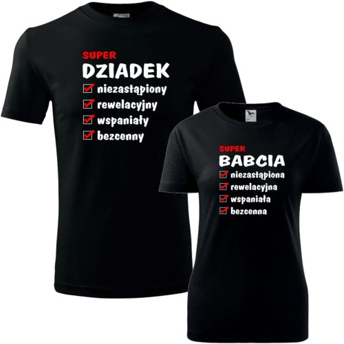 zestaw koszulek damska i męska - zalety super babci i super dziadka