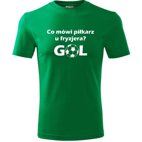 męska koszulka - co mówi piłkarz u fryzjera? gol