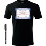 męska koszulka - certfikat z wieczoru kawalerskiego + pisak do ręcznego wypisania prezent, pamiątka na wieczór kawalerski dla pana młodego