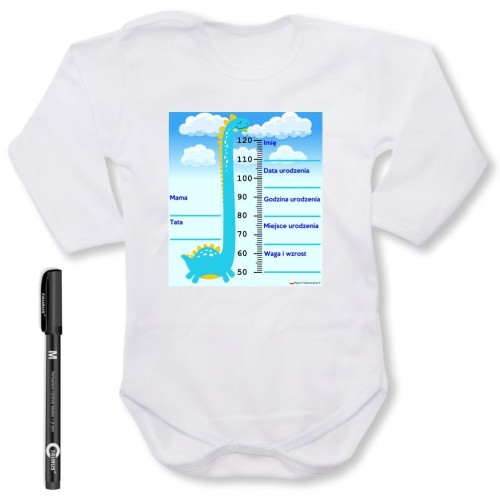 dziecięce body z dł. rękawem - metryczka dla chłopca + pisak do ręcznego wypisania, niespotykany prezent, pamiątka, wersja 03