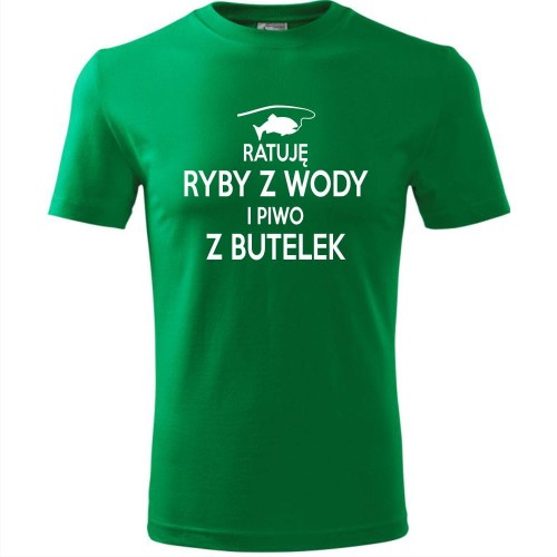 męska koszulka - ratuję ryby z wody i piwo z butelek