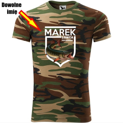 moro koszulka unisex - łowca potworów + dowolne imię dla wędkarza