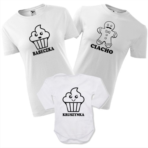 zestaw body niemowlęce, koszulka damska i męska - babeczka, ciacho, kruszynka