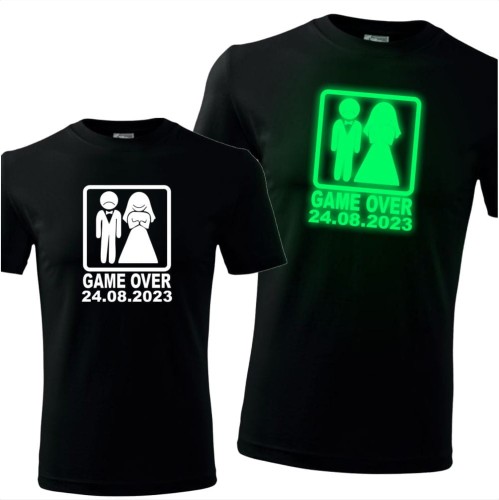 męska koszulka z nadrukiem świecącym w ciemności - game over 03 + dowolna data wieczór kawalerski prezent dla kawalera