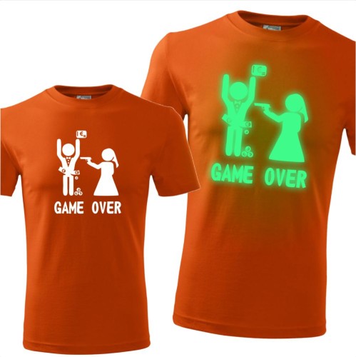 męska koszulka z nadrukiem świecącym w ciemności - game over 07