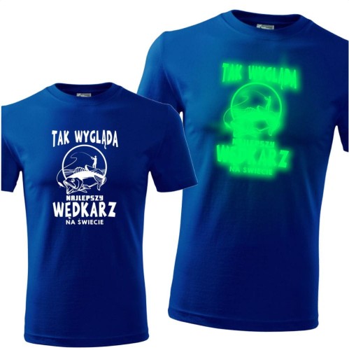 męska koszulka z nadrukiem świecącym w ciemności - tak wygląda najlepszy wędkarz na świecie