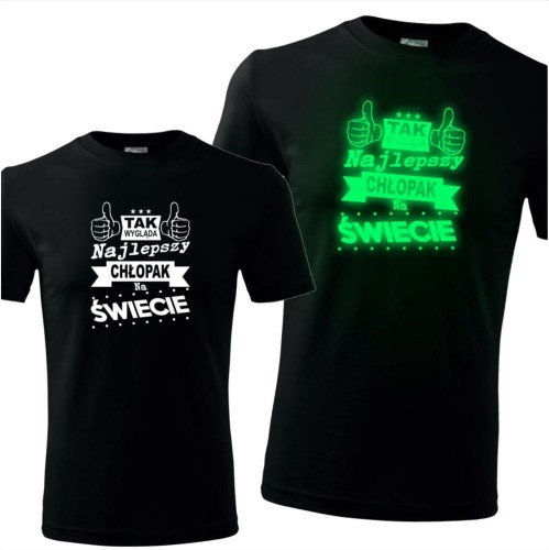 męska koszulka z nadrukiem świecącym w ciemności - tak wygląda najlepszy chłopak na świecie