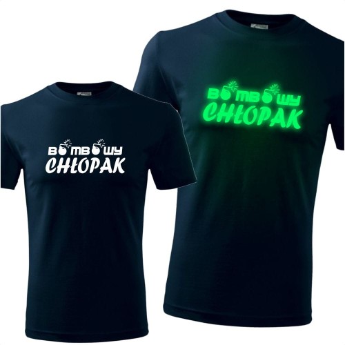 męska koszulka z nadrukiem świecącym w ciemności - bombowy chłopak, prezent na dzień chłopaka oryginalny t-shirt święta