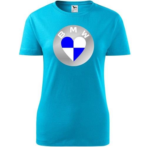 damska koszulka taliowana - bmw love serce t-shirt motoryzacyjny dla fana samochodów