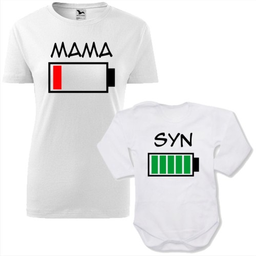 zestaw body niemowlęce + damska koszulka taliowana - bateria mama i bateria syn