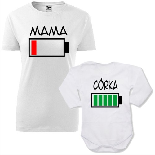 zestaw body niemowlęce + damska koszulka taliowana - bateria mama i bateria córka
