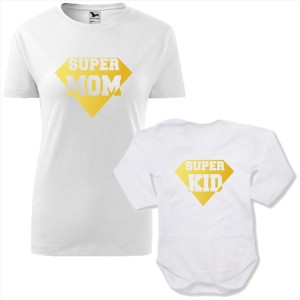 zestaw body niemowlęce + damska koszulka taliowana - super mom i super kid