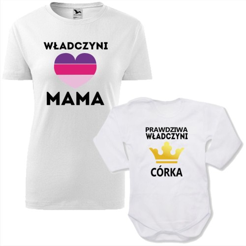 zestaw body niemowlęce + damska koszulka taliowana - władczyni mama i prawdziwa władczyni córka