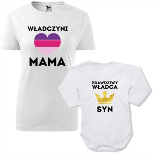 zestaw body niemowlęce + damska koszulka taliowana - władczyni mama i prawdziwy władca syn