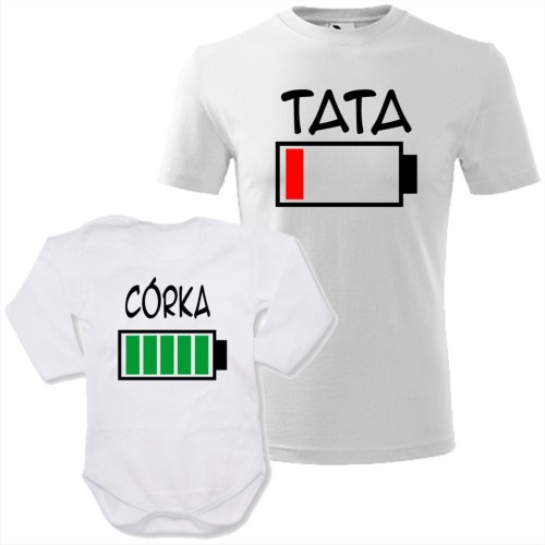 zestaw body niemowlęce + męska koszulka - bateria tata i bateria córka